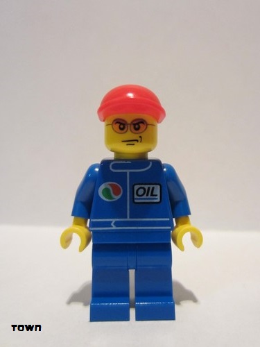 lego 2012 mini figurine oct067 Octan Blue Oil, Blue Legs, Red Short Bill Cap, Orange Sunglasses 