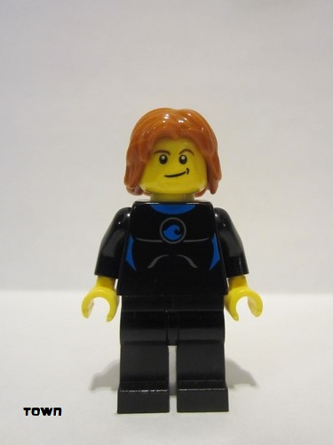 lego 2013 mini figurine cty0407 Coast Guard City - Surfer In Wetsuit, Dark Orange Tousled Hair, Crooked Smile 