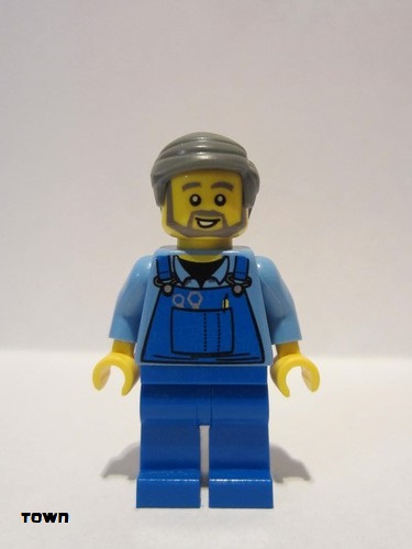 lego 2013 mini figurine cty0430 Citizen Overalls with Tools in Pocket, Dark Bluish Gray Smooth Hair 