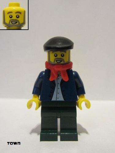 lego 2013 mini figurine cty0441 Citizen Dark Blue Jacket, Light Blue Shirt, Dark Green Legs, Red Bandana, Black Beret 