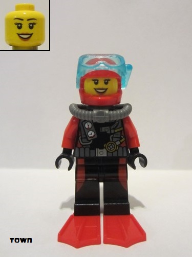 lego 2015 mini figurine cty0559 Scuba Diver Female, Red Flippers 