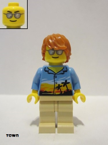 lego 2015 mini figurine twn245a Dad Bright Light Orange Sunset and Palm Trees Shirt 