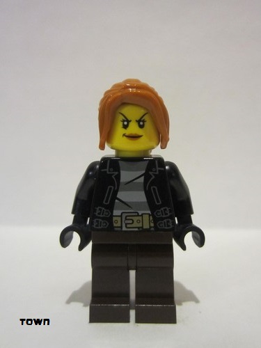 lego 2016 mini figurine cty0631 Police - City Bandit Crook Female, Dark Orange Hair 