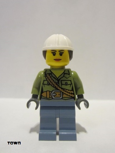 lego 2016 mini figurine cty0687 Volcano Explorer Female, Shirt with Belt and Shoulder Ropes, White Construction Helmet with Long Hair 