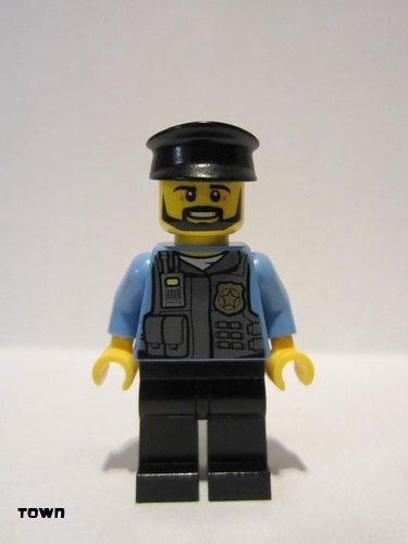 lego 2016 mini figurine cty0716 Police Officer Black Cap and Legs, Beard 