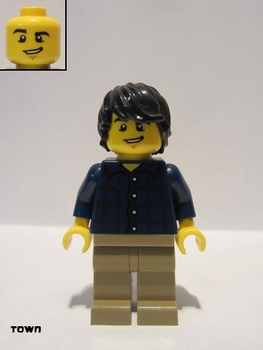 lego 2016 mini figurine twn255 Citizen Plaid Button Shirt, Dark Tan Legs, Black Tousled Hair 