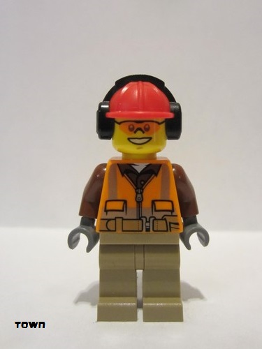 lego 2017 mini figurine cty0699 Construction Worker Orange Zipper, Safety Stripes, Belt, Brown Shirt, Dark Tan Legs, Red Construction Helmet, Headphones, Sunglasses Fermeture à glissière orange, bandes de sécurité, ceinture, chemise marron, jambes marron foncé, casque de construction rouge, écouteurs, lunettes de soleil