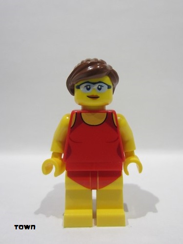 lego 2017 mini figurine cty0759 Beachgoer Red Female Swimsuit and Light Blue Glasses 