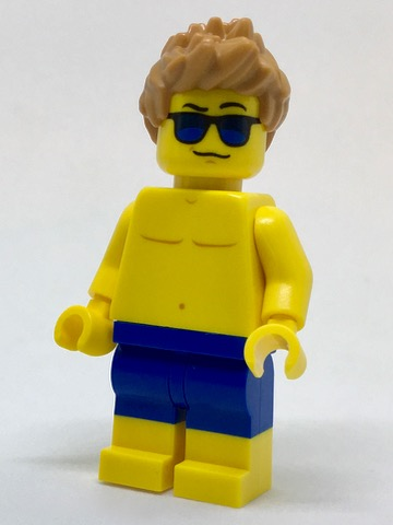lego 2017 mini figurine cty0760 Beachgoer Blue Male Swim Trunks and Sunglasses 