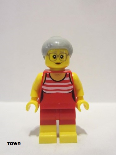 lego 2017 mini figurine cty0766 Beachgoer Gray Female Hair and Red Old-Fashioned Swimsuit 