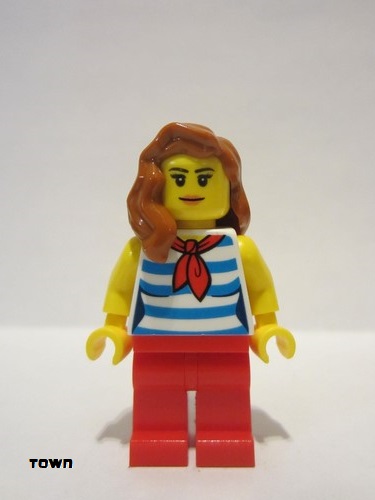 lego 2017 mini figurine cty0768 Beachgoer White and Dark Azure Striped Female Top with Red Scarf and Legs 