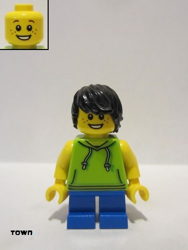 lego 2017 mini figurine cty0771 Beachgoer Boy, Lime Hoodie and Blue Legs 