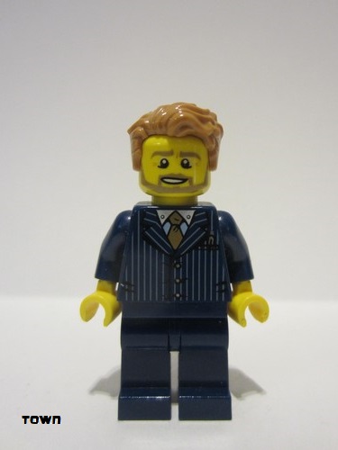 lego 2017 mini figurine twn277 Businessman Pinstripe Jacket and Gold Tie, Dark Blue Legs, Medium Nougat Tousled Hair 