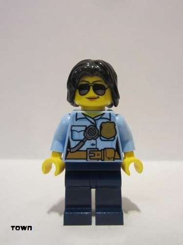 lego 2018 mini figurine cty0936 Police Officer Female, Dark Blue Legs, Sunglasses 