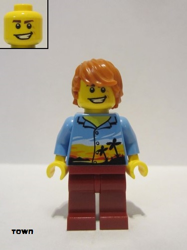 lego 2018 mini figurine cty0948 Plane Passenger Dark Orange Hair, Hawaiian Shirt, Dark Red Legs 