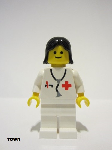 lego 2018 mini figurine doc016new Doctor Stethoscope, White Legs, Black Female Hair Reissue 