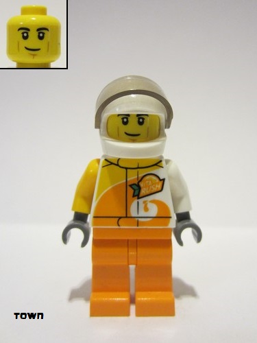 lego 2019 mini figurine cty0983a Desert Rally Racer Driver With Orange 'ViTA RUSH' Logo and Black Eyebrows 