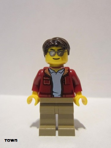 lego 2019 mini figurine cty0985 Truck Driver Dark Brown Hair, Sunglasses, Dark Red Bomber Jacket, Dark Tan Legs 