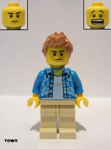 lego 2019 mini figurine cty1033 Camera Operator Hawaiian Shirt, Tan Legs, Medium Nougat Hair Spiked 