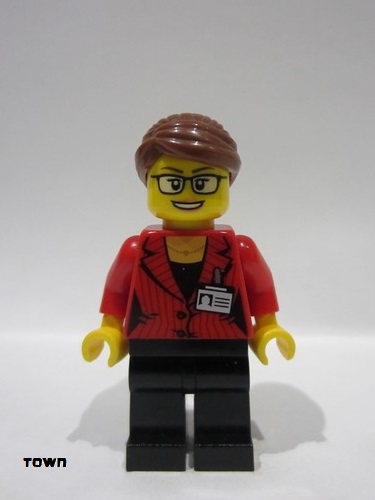 lego 2019 mini figurine cty1045 Reporter Black Legs, Reddish Brown Hair Swept Back into Bun 