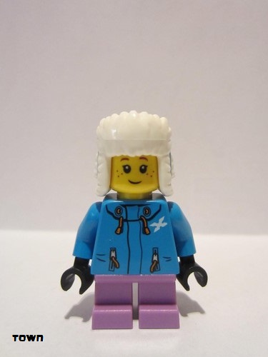 lego 2019 mini figurine cty1080 Girl Dark Azure Jacket, Medium Lavender Short Legs, Ushanka Hat 