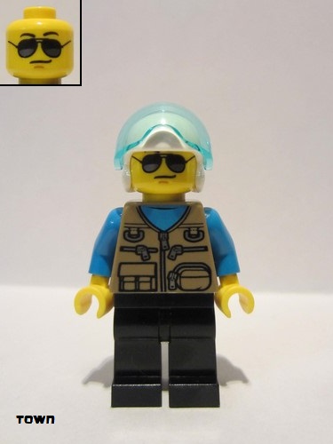 lego 2019 mini figurine cty1082 Helicopter Pilot Dark Tan Vest Over Dark Azure Shirt, White Helmet 