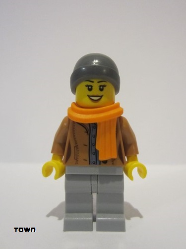 lego 2019 mini figurine cty1085 Customer Female, Medium Nougat Jacket, Scarf, Ski Beanie Hat 