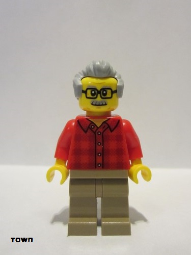 lego 2019 mini figurine twn368 Grandfather With Flannel Shirt, Dark Tan Legs, Light Bluish Gray Hair 