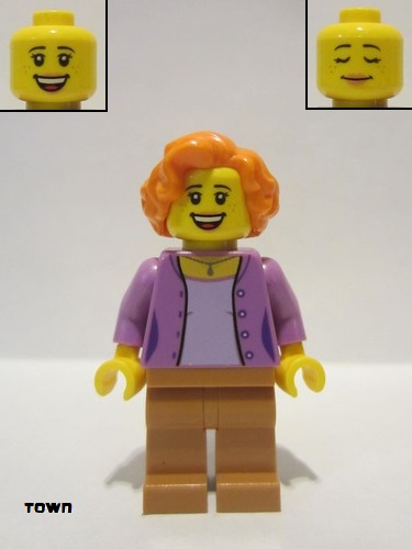 lego 2020 mini figurine cty1216 Mom Medium Lavender Jacket, Medium Nougat Legs, Orange Hair 