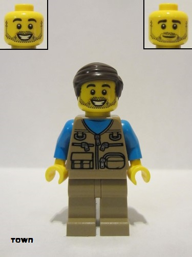 lego 2020 mini figurine twn398 Citizen Male with Dark Tan Vest Over Dark Azure Shirt, Dark Tan Legs, Dark Brown Hair 