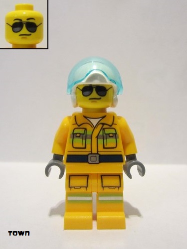 lego 2021 mini figurine cty1237 Fire Reflective Stripes, Bright Light Orange Suit, White Helmet, Black and Silver Sunglasses 