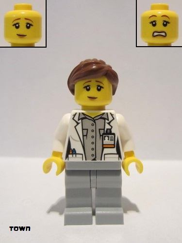 lego 2021 mini figurine cty1252 Fire Female, White Open Jacket over Shirt, Light Bluish Gray Legs, Reddish Brown Hair 