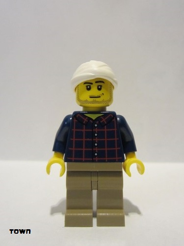 lego 2021 mini figurine cty1290 Patient Head Bandage, Plaid Button Shirt, Dark Tan Legs 