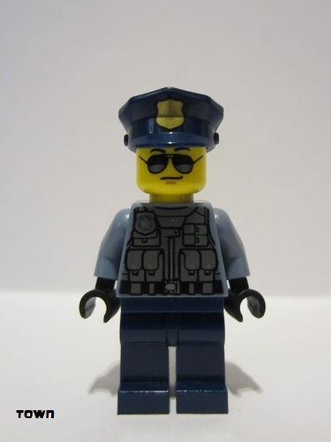 lego 2021 mini figurine cty1312 Police Officer Sand Blue Police Jacket, Dark Blue Legs, Police Hat with Gold Badge, Sunglasses 