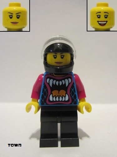 lego 2021 mini figurine cty1320 Stuntz Driver Black Helmet, Animal Mouth Shirt, Black Legs Legs 