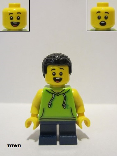 lego 2021 mini figurine cty1323 Boy Lime Hoodie and Dark Blue Legs 