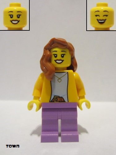 lego 2021 mini figurine twn416 Mom Bright Light Orange Jacket, Medium Lavender Legs, Dark Orange Hair 