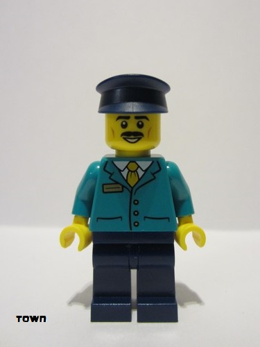 lego 2022 mini figurine cty1471 Train Driver Male, Dark Turquoise Shirt, Dark Blue Legs and Hat 