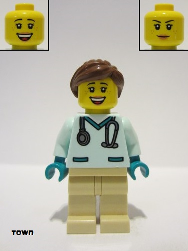 lego 2023 mini figurine cty1532 Veterinarian Female, Light Aqua Scrubs, Tan Legs, Reddish Brown Hair 