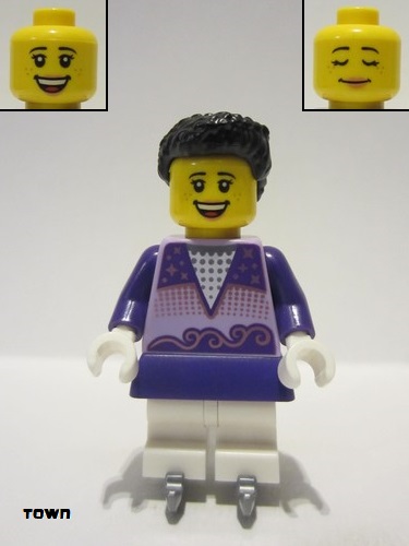 lego 2023 mini figurine cty1636 Ice Skater Female, Lavender Top, White Medium Legs, Black Hair, Ice Skates 