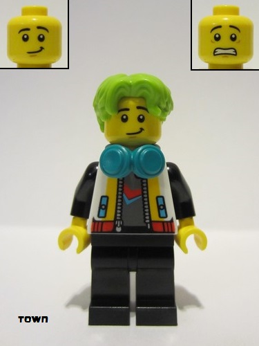 lego 2023 mini figurine cty1653 DJ Male, White Jacket, Black Legs, Lime Hair, Headphones 