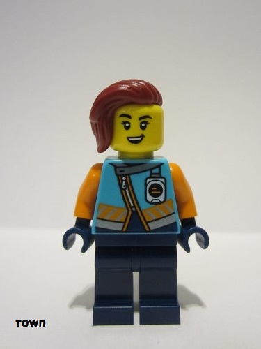 lego 2023 mini figurine cty1657 Arctic Explorer Female, Medium Azure Jacket, Name Badge, Dark Red Hair 