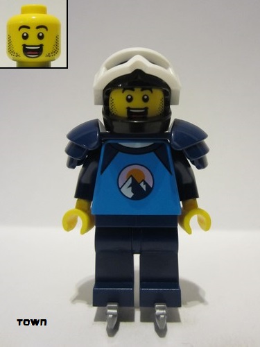 lego 2023 mini figurine cty1682 Ice Hockey Player Male, Dark Azure Shirt, Dark Blue Legs, Black Helmet, Shoulder Pads, Ice Skates 
