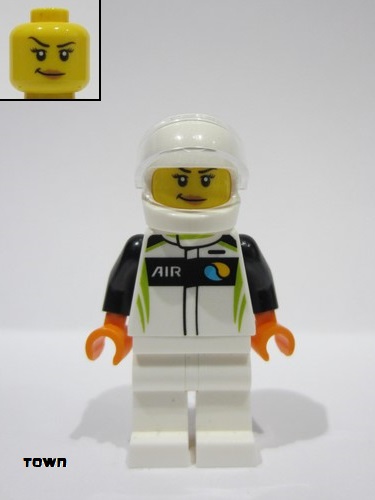 lego 2024 mini figurine cty1718 Race Car Driver Female, White, Black and Lime Racing Suit, White Legs and Helmet 