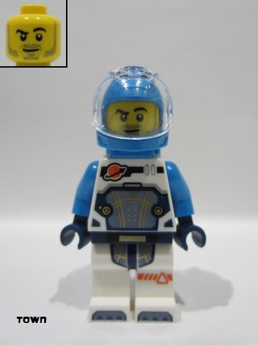 lego 2024 mini figurine cty1729 Astronaut Male, Dark Azure Helmet, Dark Azure Backpack, White Space Suit with Dark Azure Arms, Beard and Moustache Stubble 