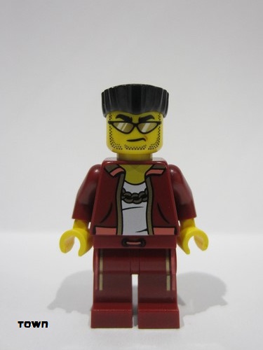 lego 2024 mini figurine cty1738 Police - City Bandit Crook Male, Dark Red Jacket and Legs, Black Flat Top Hair 