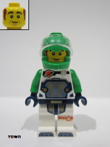 lego 2024 mini figurine cty1763 Astronaut Male, White Spacesuit with Bright Green Arms, Bright Green Helmet, Trans-Clear Visor 