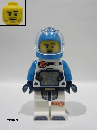 lego 2024 mini figurine cty1775 Astronaut Male, White Spacesuit with Dark Azure Arms, Dark Azure Helmet, Trans-Clear Visor, Stubble 