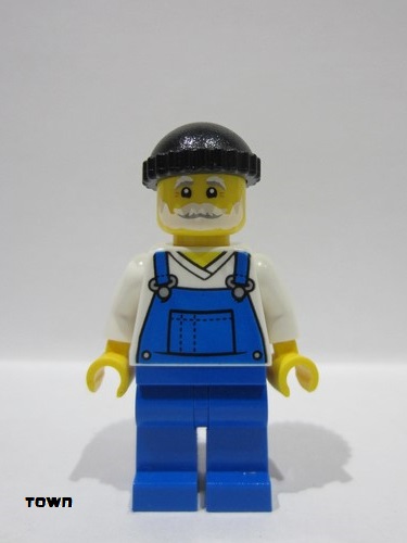 lego 2024 mini figurine cty1799 Fisherman Black Knit Cap, Blue Overalls 