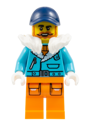 lego 2025 mini figurine cty1895 Arctic Explorer Captain Male, Medium Azure Jacket, White Fur Collar, Dark Orange Beard, Dark Blue Cap 